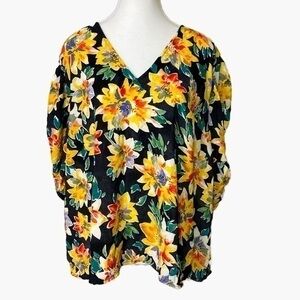 Ava & Viv Black and Yellow floral blouse/shirt NWT